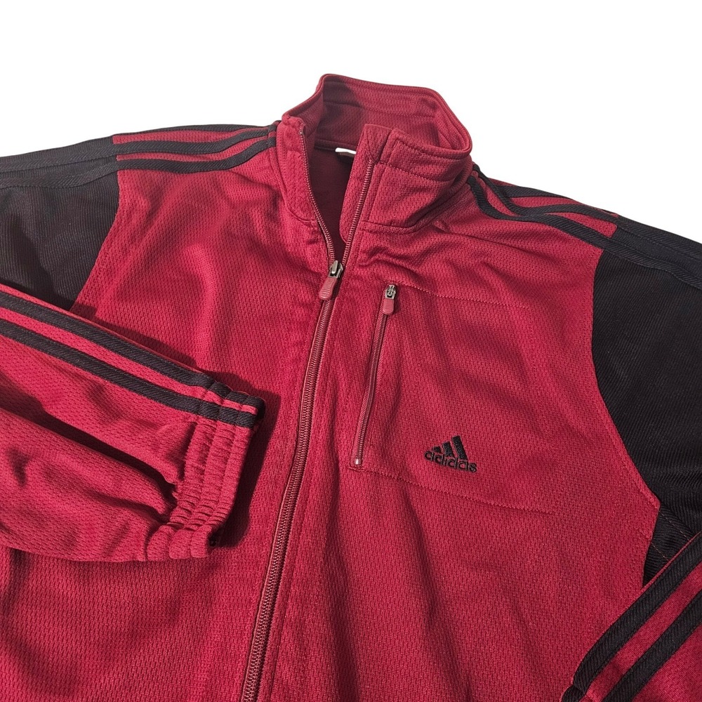 Adidas Track Jacket Men's Red 3 Stripe Black Full Zip Athletic Sportswear Size S
